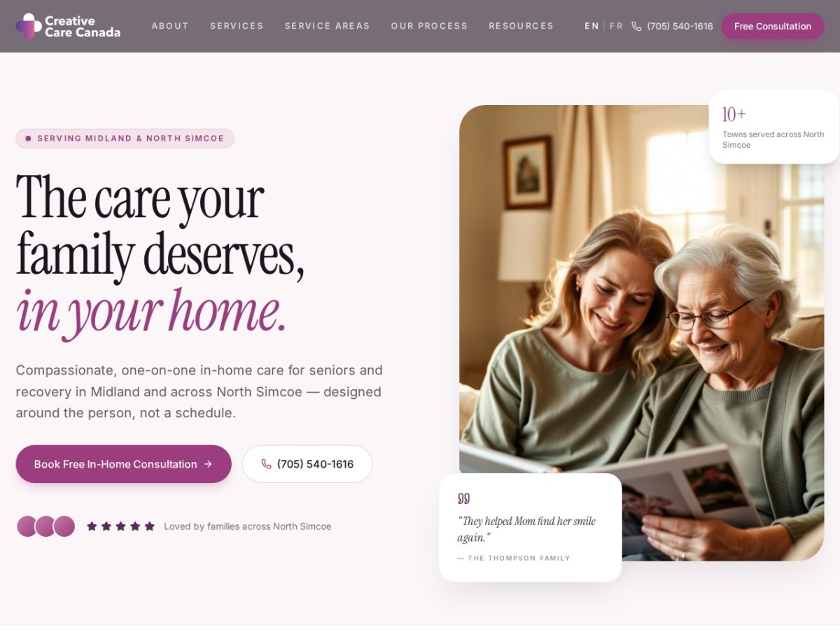 Creative Care Canada website screenshot