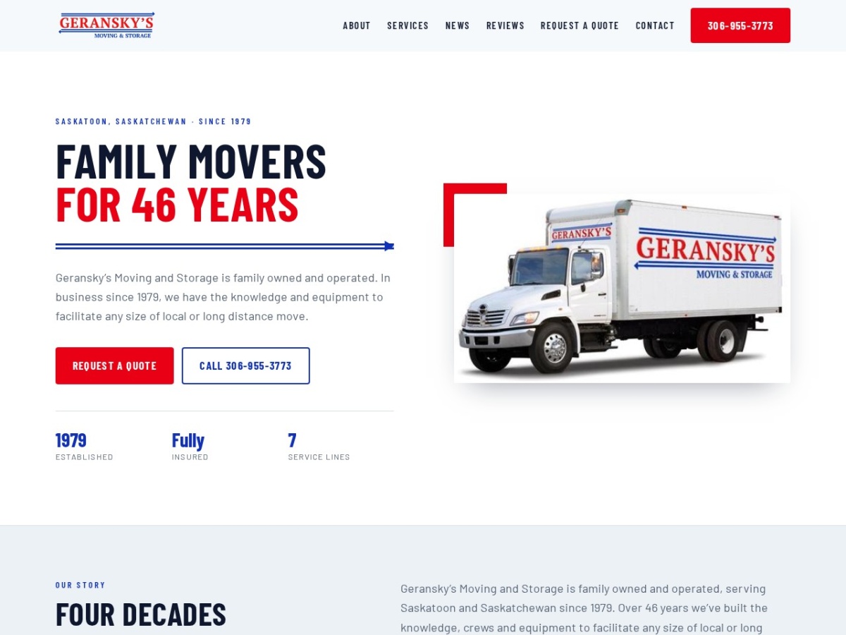 Geransky's Moving & Storage website screenshot