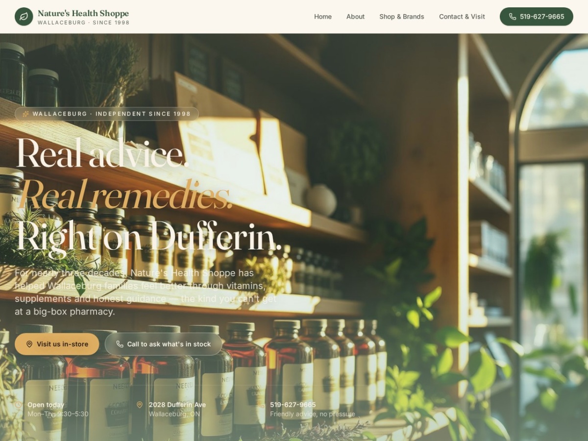 Nature's Health Shoppe website screenshot