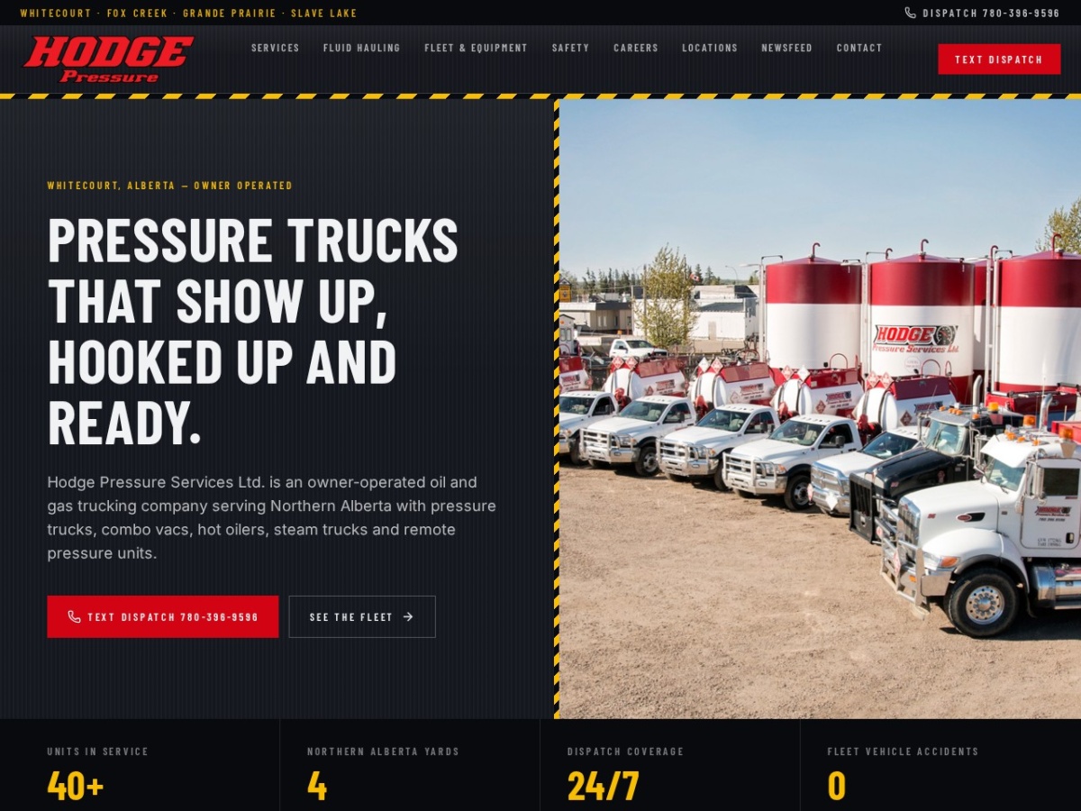 Hodge Pressure Services Ltd. website screenshot