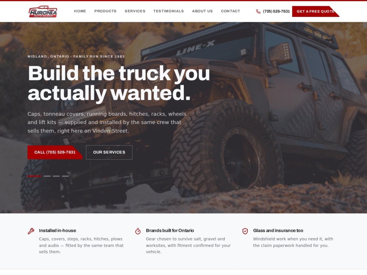 Huronia Auto Glass website screenshot