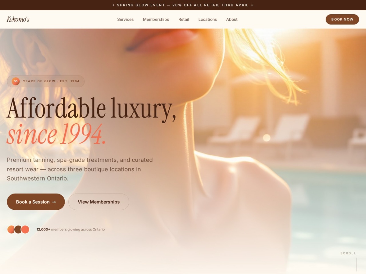 Kokomo's Tanning & Swimwear website screenshot