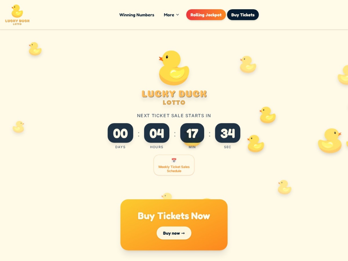 Lucky Duck Lotto website screenshot