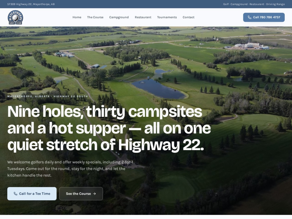Mayerthorpe Golf Course website screenshot