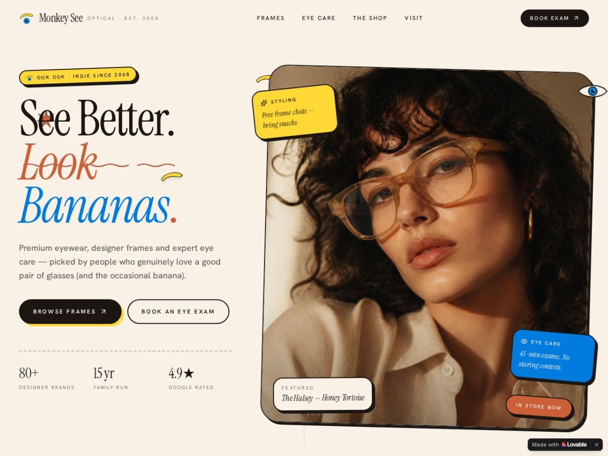 Monkey See Optical website screenshot