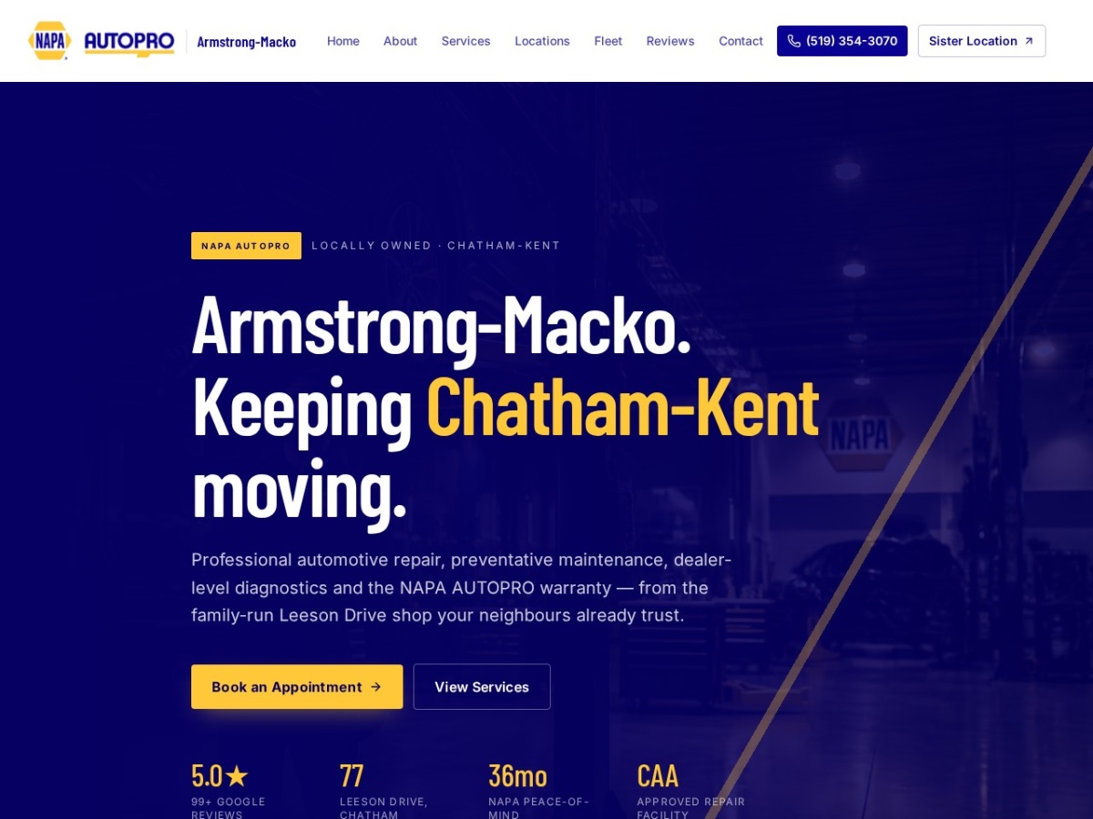 NAPA Armstrong-Macko Chatham website screenshot