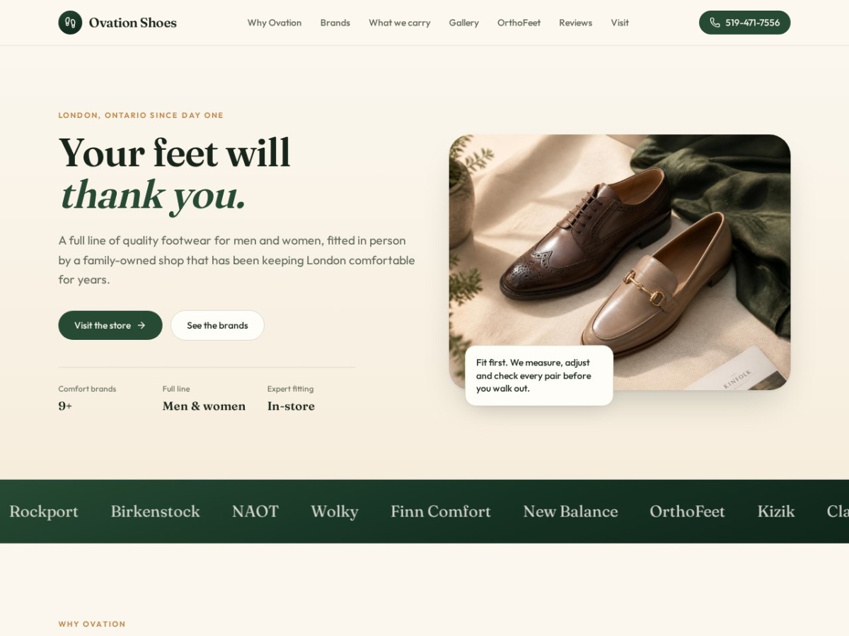 Ovation Shoes website screenshot