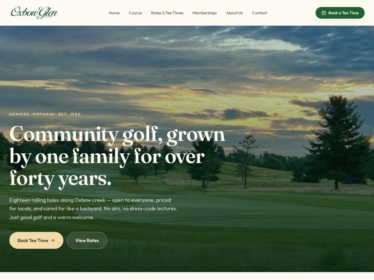 Oxbow Glen Golf Course website screenshot