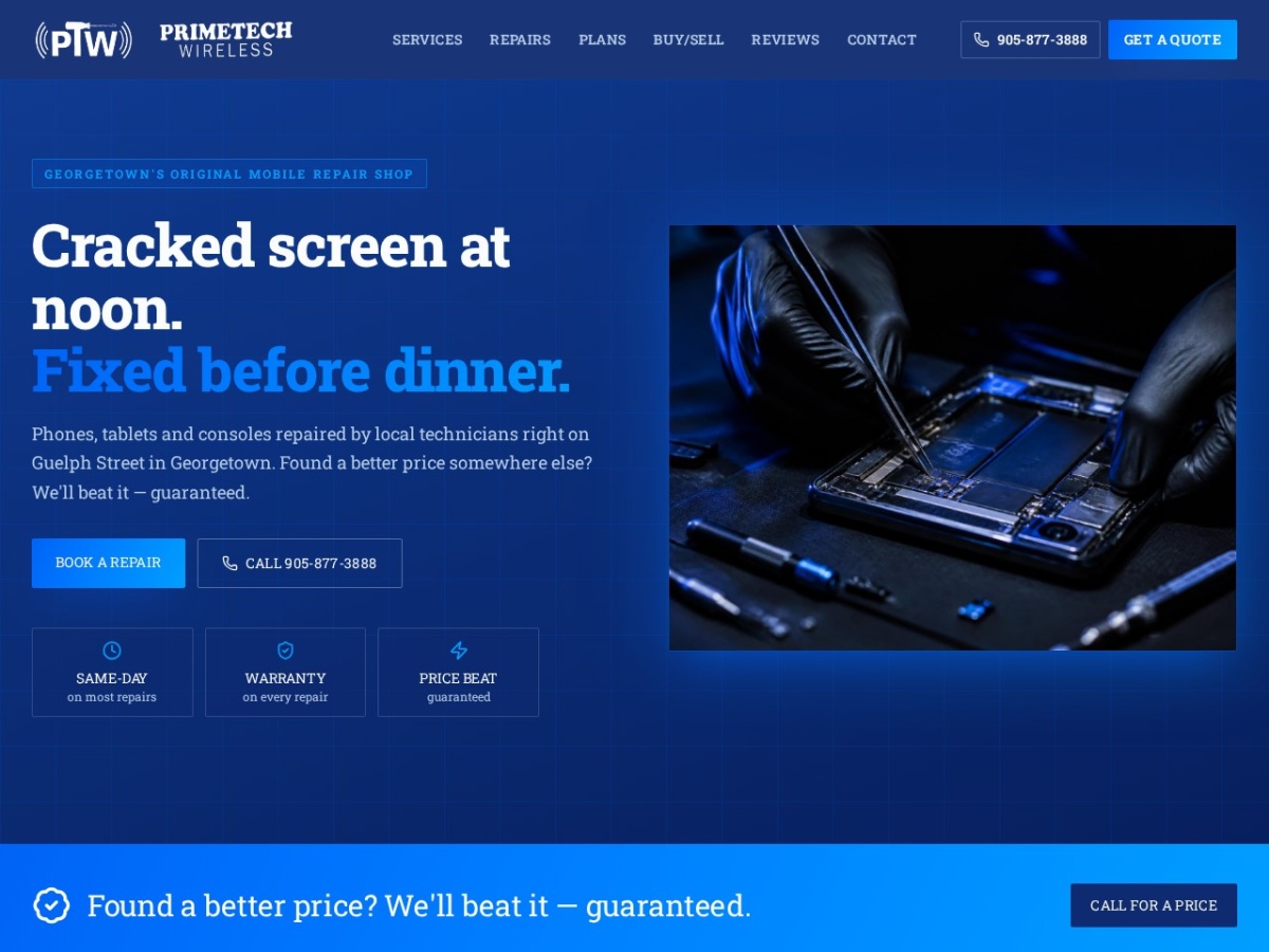 PrimeTech Wireless website screenshot