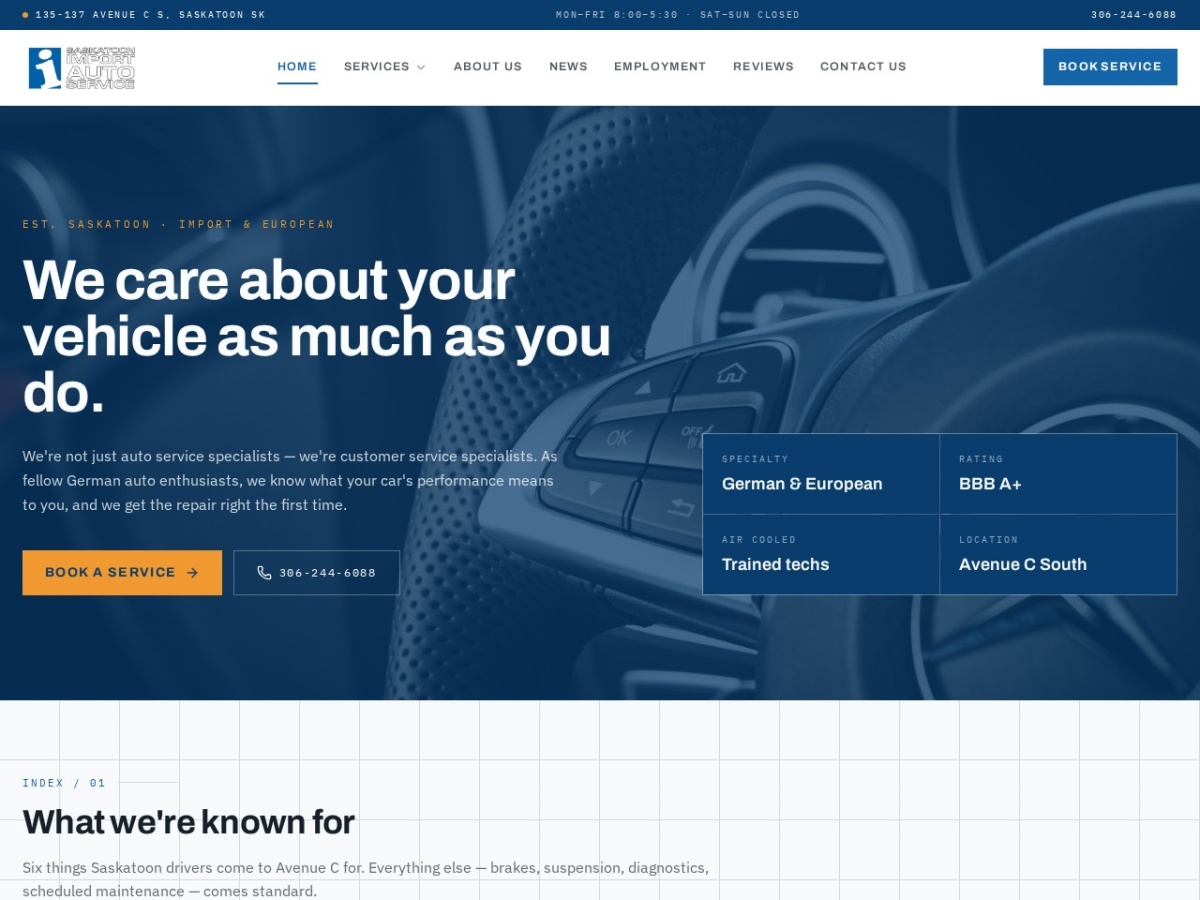 Saskatoon Import Auto Service website screenshot