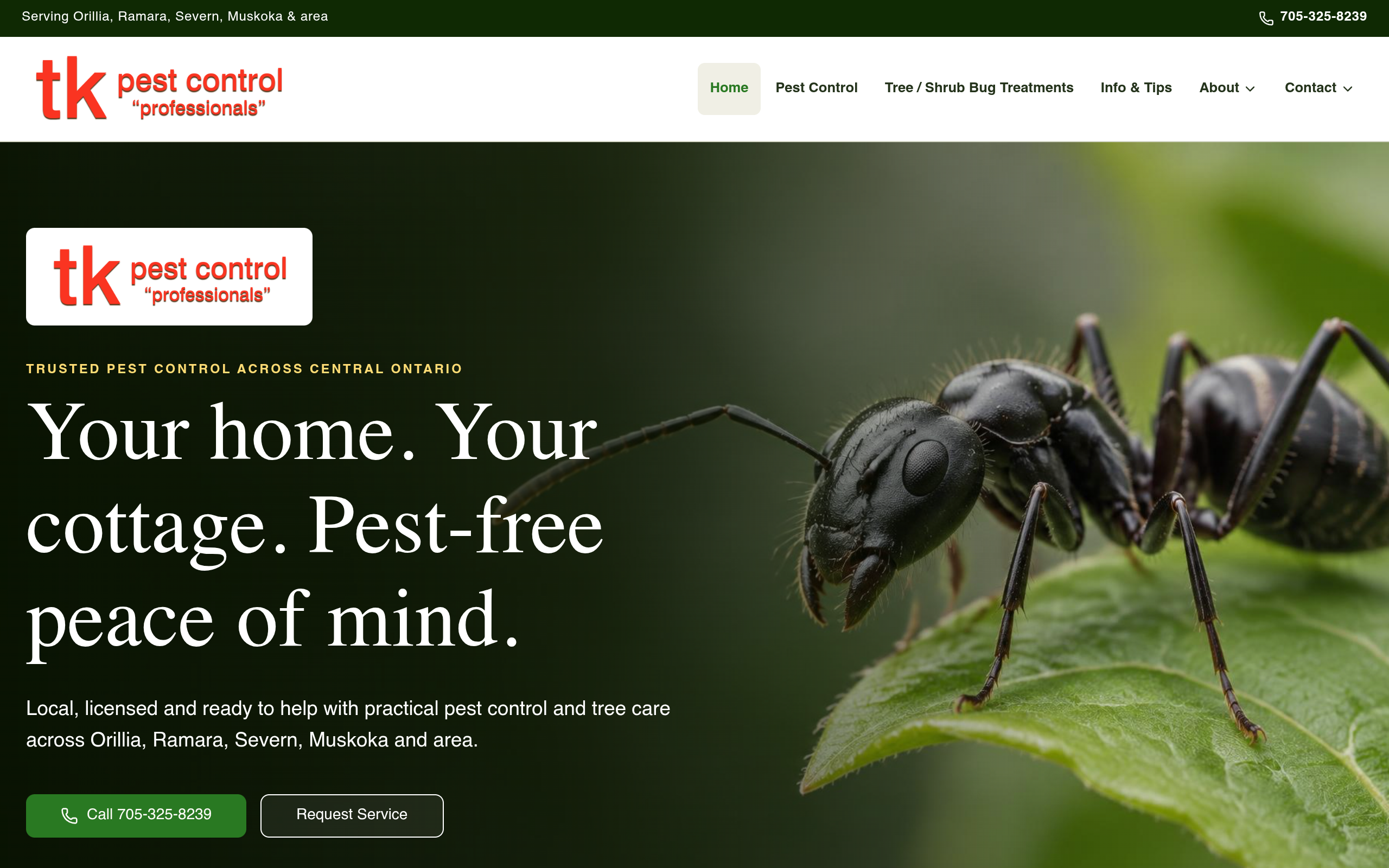 TK Pest Control - Orillia & Area website screenshot